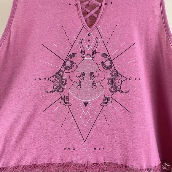 Wound Up XXL 2X Boho Hippie Elephant Flowy Lace Tank Top - Picture 3 of 6